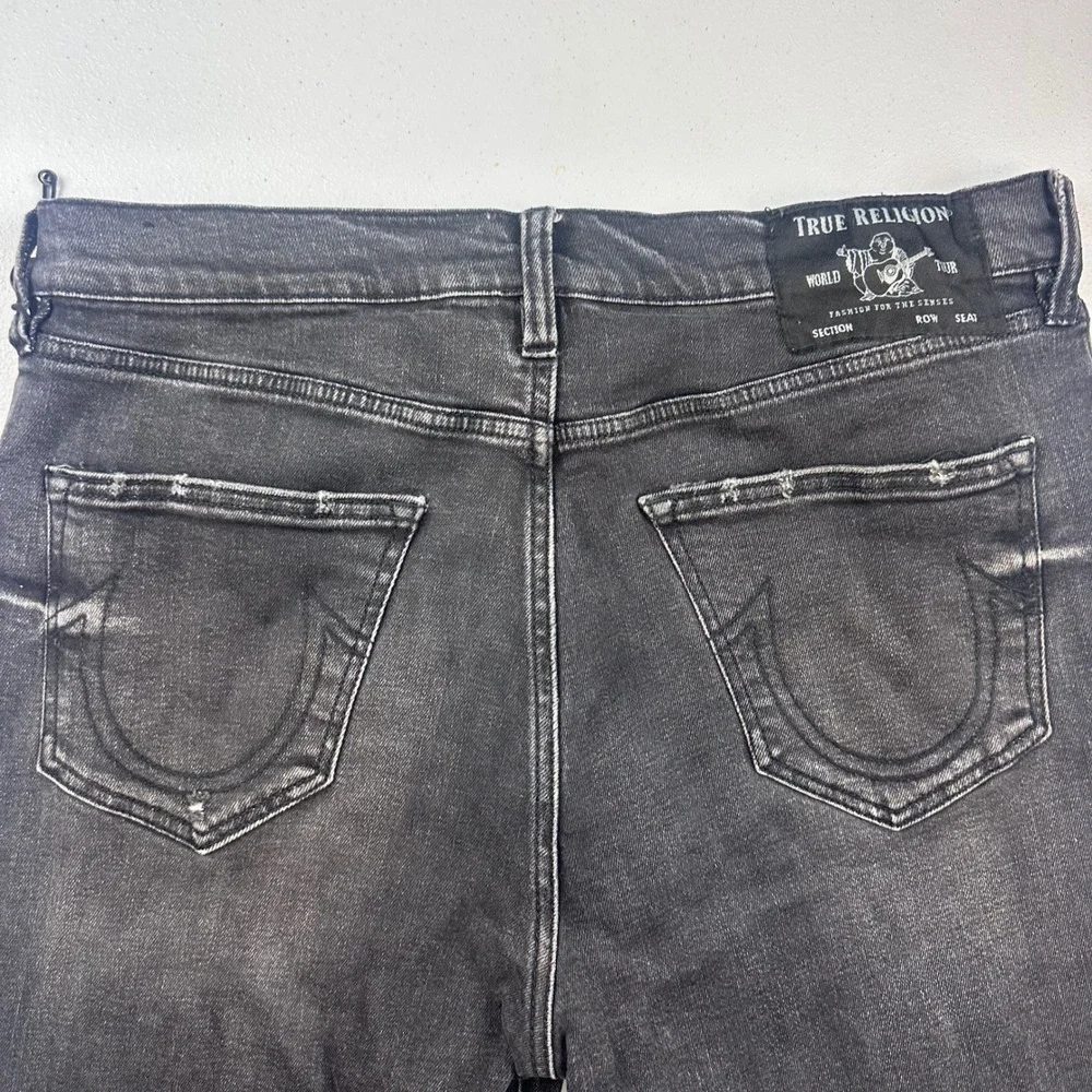 True Religion Logan Jeans Mens 36 Black Relaxed Taper Distressed Denim Pants